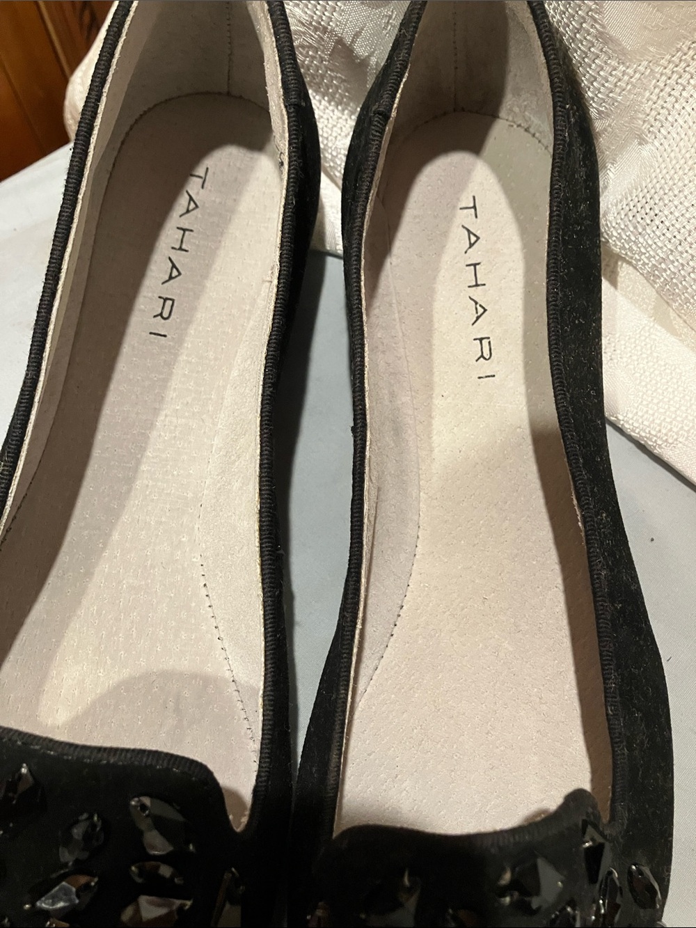 Tahari Black Jeweled Slip-On Loafers - Picture 2 of 14